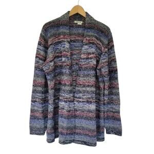 Orvis Knit Cardigan Sweater Cotton Alpaca Open Front Multicolor Womens Size L